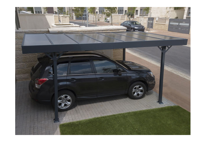 Carport Aluminium Toit Plat en Polycarbonate Bronze - 14m2