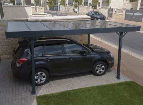 Carport Aluminium Toit Plat en Polycarbonate Bronze - 14m2