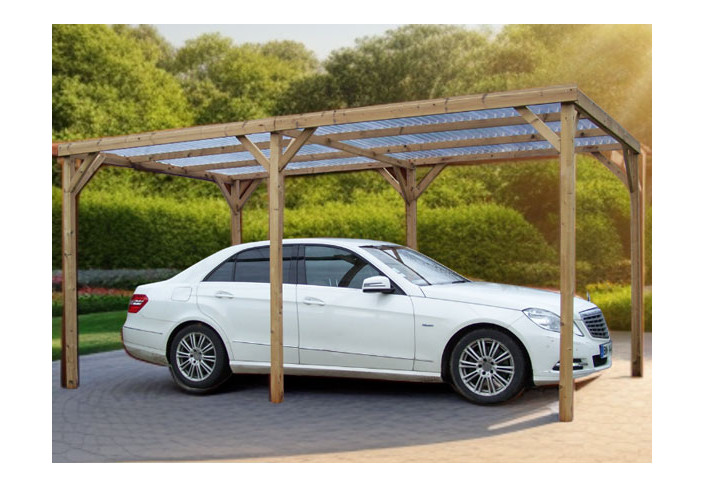 Abri Voiture Bois Traité - Couverture PVC translucide - 15.10m2