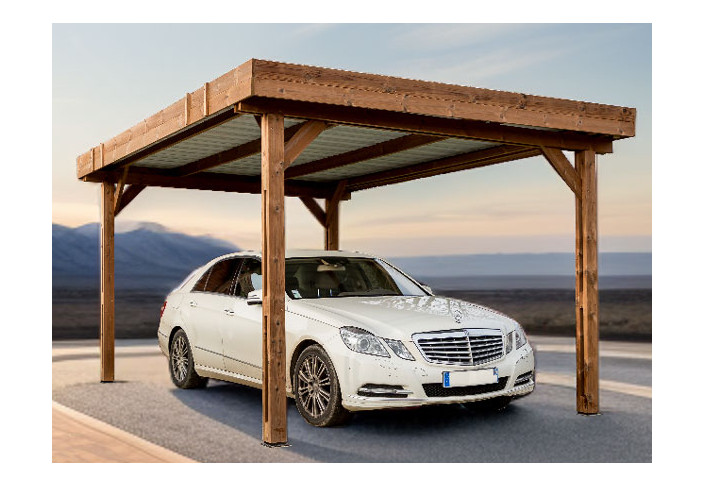 Abri Voiture Bois Traité Couverture Acier 17m2