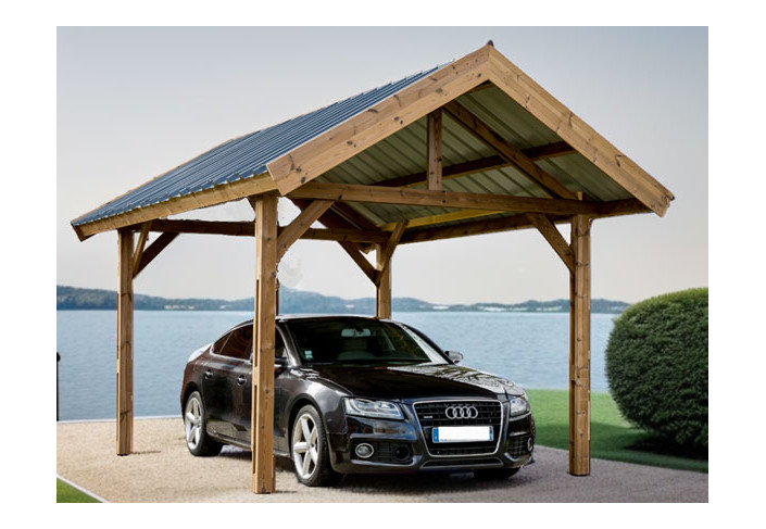 Abri Voiture Bois Traité Couverture Acier 17.89m2