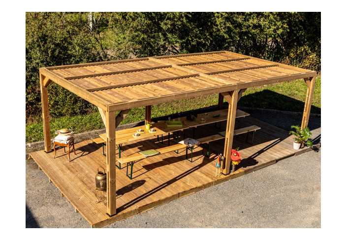 Pergola Bois Traité 20.93m2 avec ventelles mobiles