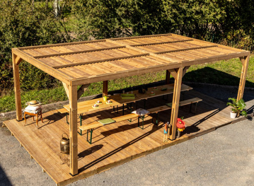 Pergola Bois Traité 20.93m2 avec ventelles mobiles