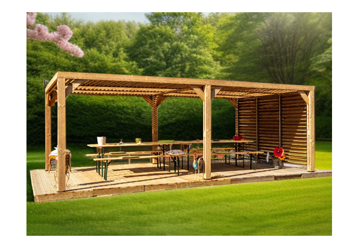 Pergola Bois Traité + Brise Vue - 20.93m2