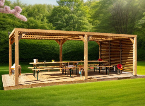 Pergola Bois Traité + Brise Vue - 20.93m2
