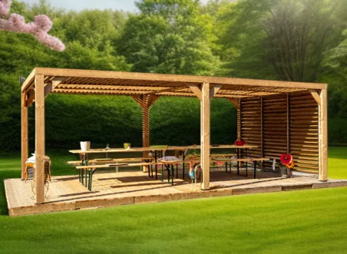 Pergola Bois Traité + Brise Vue - 20.93m2