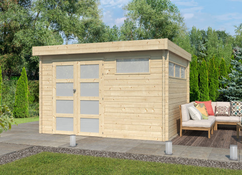 Abri Jardin Moderne Madriers Bois 44mm - Toit plat bac acier -9m2