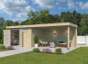 Abri Jardin Toit Plat + Auvent - Madriers Bois 44mm - 24m2