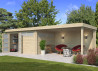 Abri Jardin Toit Plat + Auvent - Madriers Bois 44mm - 24m2