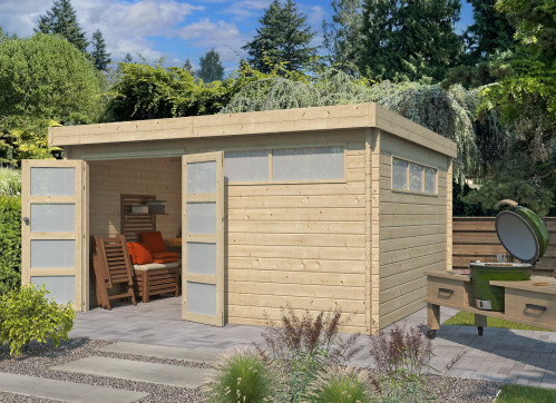 Abri Jardin Toit Plat Métallique - Madriers Bois 44mm 16m2