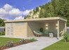 Abri Jardin Toit Plat + Auvent - Madriers Bois 44mm - 28m2
