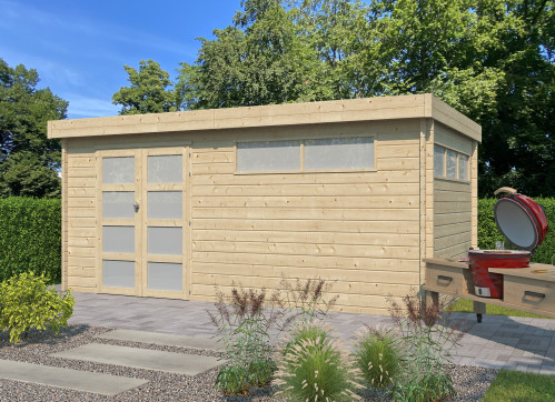 Abri Jardin Toit Plat Métallique - Madriers Bois 44mm 16m2