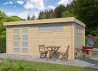 Abri Jardin Toit Plat Métallique - Madriers Bois 44mm 16m2