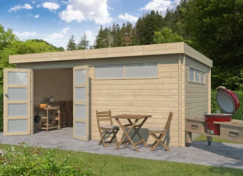 Abri Jardin Toit Plat Métallique - Madriers Bois 44mm 16m2