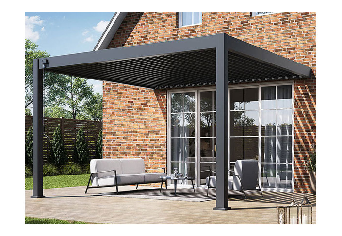 PERGOLA BIOCLIMATIQUE ALU 16M2 ADOSSÉE - GRIS