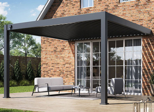 PERGOLA BIOCLIMATIQUE ALU 16M2 ADOSSÉE - GRIS