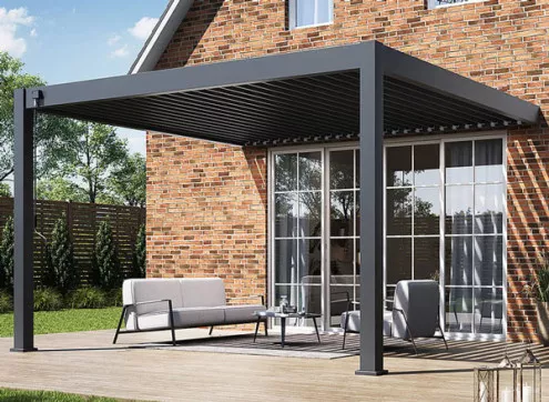 PERGOLA BIOCLIMATIQUE ALU 16M2 ADOSSÉE - GRIS