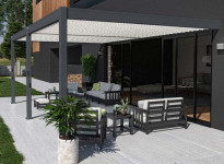 PERGOLA BIOCLIMATIQUE ALU GRIS - LAMES BLANCHES 24M2