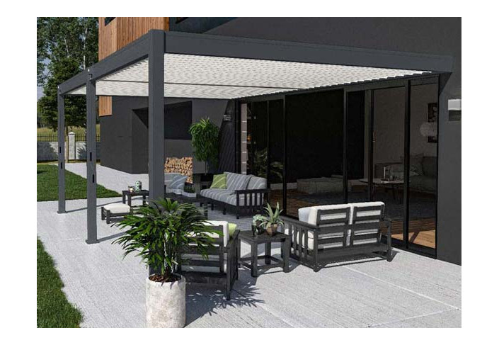 PERGOLA BIOCLIMATIQUE ALU GRIS - LAMES BLANCHES 24M2