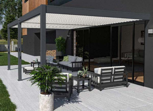 PERGOLA BIOCLIMATIQUE ALU GRIS - LAMES BLANCHES 24M2