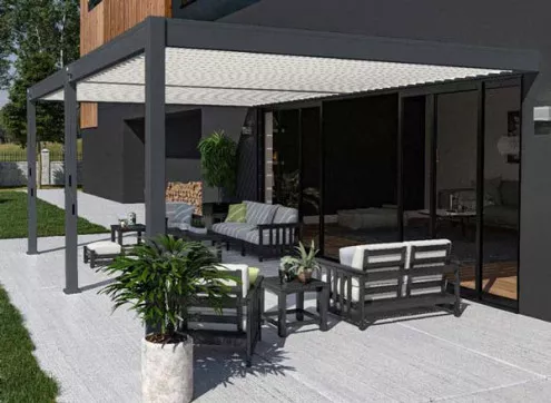 PERGOLA BIOCLIMATIQUE ALU GRIS - LAMES BLANCHES 24M2
