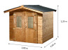 Abri Jardin madriers bois traité, couverture plaques ondulées bitumées 7.25M2
