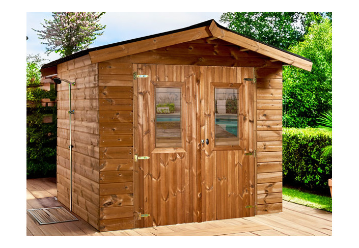 Abri Panneaux bois traité, couverture plaques ondulées bitumées 7.25M2