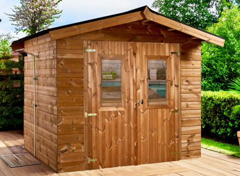 Abri Panneaux bois traité, couverture plaques ondulées bitumées 7.25M2