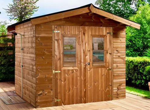 Abri Panneaux bois traité, couverture plaques ondulées bitumées 7.25M2