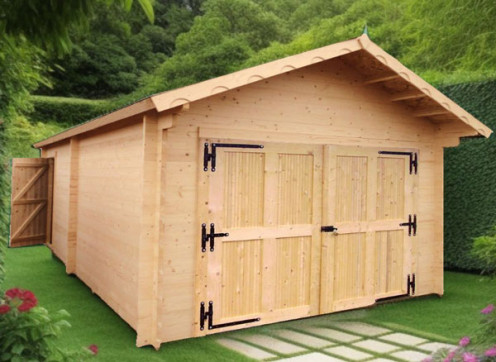 Garage Madriers Bois 60mm 2 entrées indépendantes - 24m2