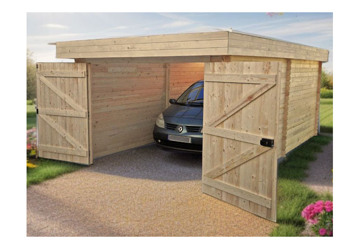Garage Bois Toit Plat Acier 21m2