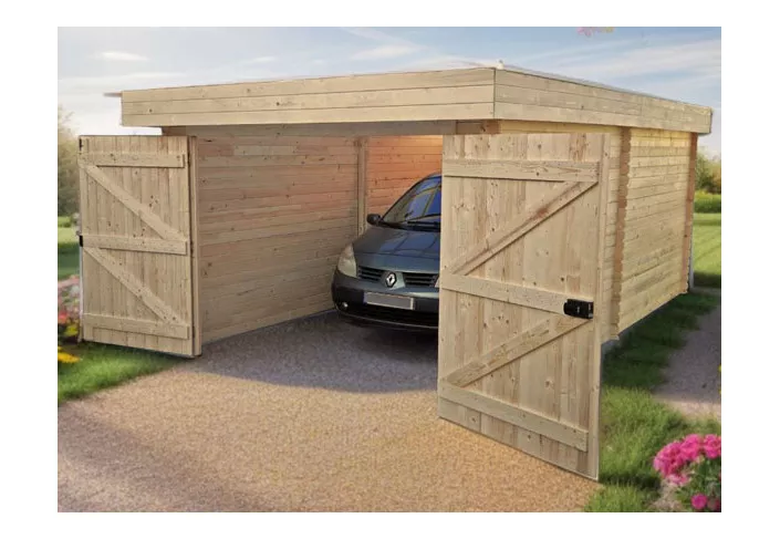 Garage Bois Toit Plat Acier 21m2
