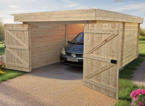 Garage Bois Toit Plat Acier 21m2