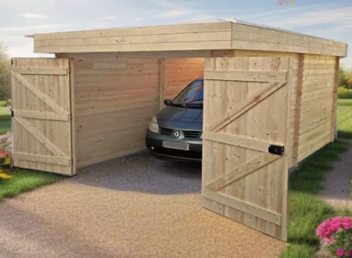 Garage Bois Toit Plat Acier 21m2