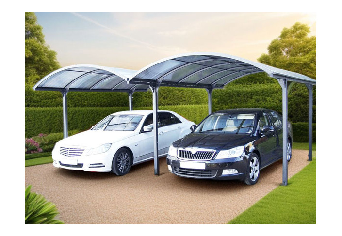 CARPORT DOUBLE ALUMINIUM ET TOIT CINTRÉ EN POLYCARBONATE