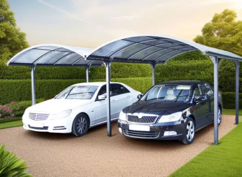 CARPORT DOUBLE ALUMINIUM ET TOIT CINTRÉ EN POLYCARBONATE