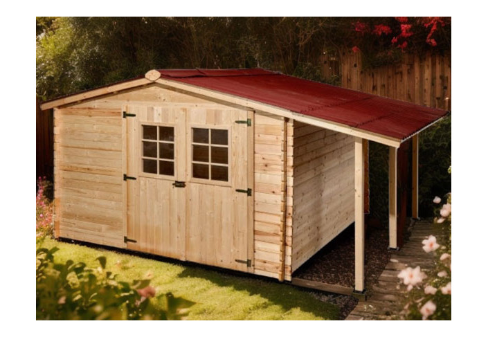 abri de jardin bois + bûcher 28 mm