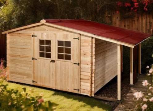 abri de jardin bois + bûcher 28 mm