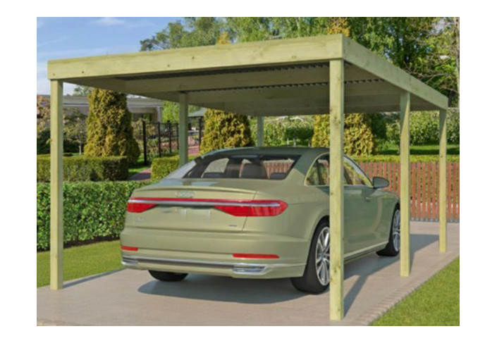 CARPORT BOIS TRAITE TOIT ONDULÉ