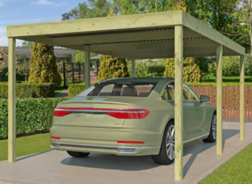 CARPORT BOIS TRAITE TOIT ONDULÉ