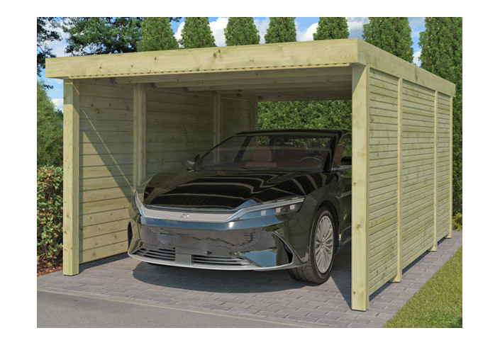 CARPORT BOIS TOIT PLAT + 2 PAROIS LATÉRALES- 17 M2