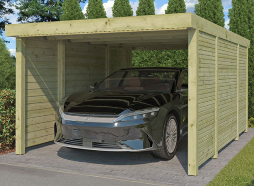 CARPORT BOIS TOIT PLAT + 2 PAROIS LATÉRALES- 17 M2