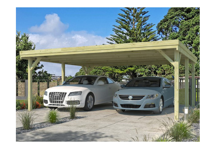 CARPORT BOIS TRAITE TOIT ONDULÉ