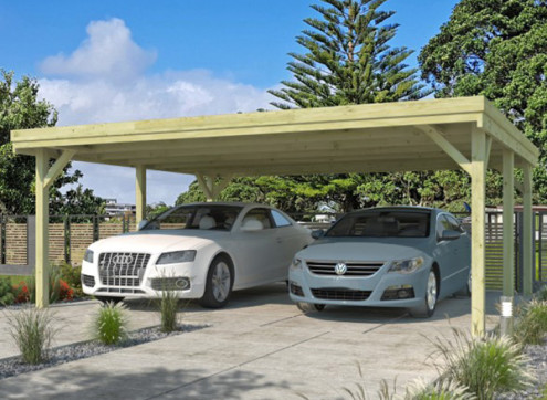 CARPORT BOIS TRAITE TOIT ONDULÉ