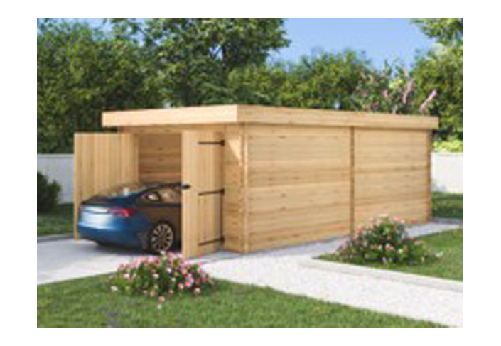 Garage Bois Toit Plat Acier ou Polycarbonate 21m2