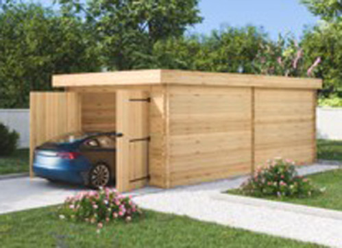 Garage Bois Toit Plat Acier ou Polycarbonate 21m2
