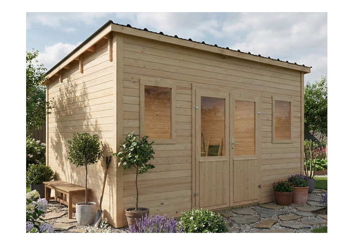 ABRI JARDIN BOIS TOIT ACIER - 12M2