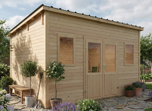 ABRI JARDIN BOIS TOIT ACIER - 12M2