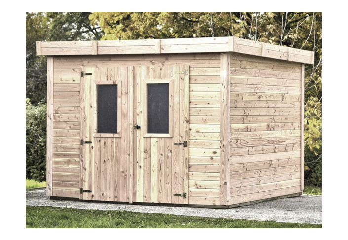 Abri Jardin Madriers bois traité - Toit Plat - Bac Acier 9M2