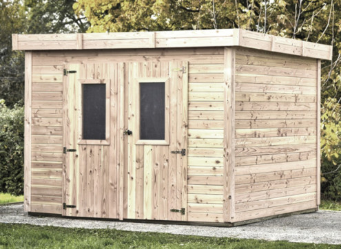 Abri Jardin Madriers bois traité - Toit Plat - Bac Acier 9M2